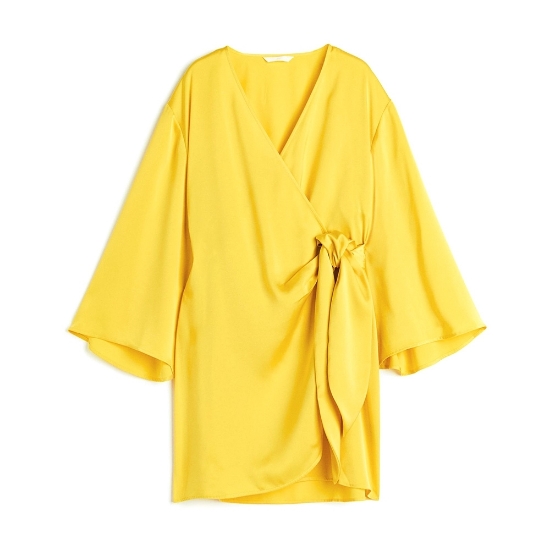 Picture of Satin Wrap Dress Yellow Bright